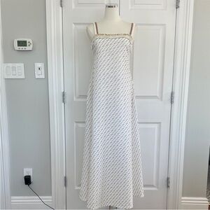 NWT PHO Firenze Italy White Gold Metalic Lurex Seashells Fringe B2B Dress SizeXS